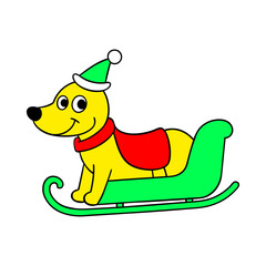 christmas on sleigh dog vector illustration