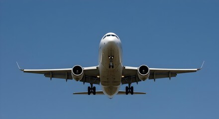 Airplane, Aeroplane, Aircraft, Airplane Landing Against Clear Blue Sky