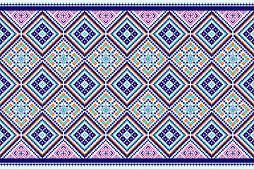 Geometric pixelated Arabic patterns on the fabric reflect the ornate and ethnicity,grid floral,grid colourful, backgrounds, seamless grid design for carpet,textile,textured,wallpaper,print,decorate