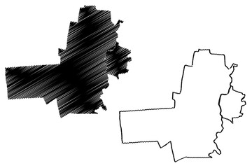 Battambang City (Kingdom of Cambodia, Kampuchea) map vector illustration, scribble sketch City of Krong Battambang map