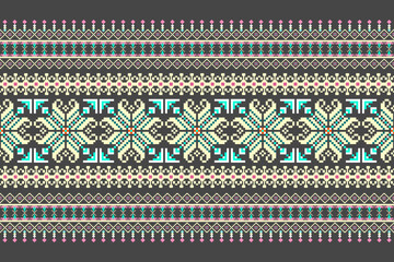 Geometric pixelated Arabic patterns on the fabric reflect the ornate and ethnicity,grid floral,grid colourful, backgrounds, seamless grid design for carpet,textile,textured,wallpaper,print,decorate