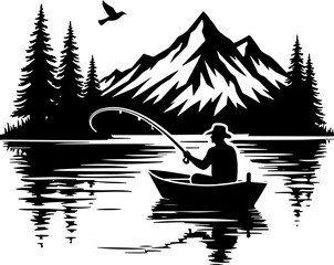 Fisherman  mountain outdoor fishing vector design