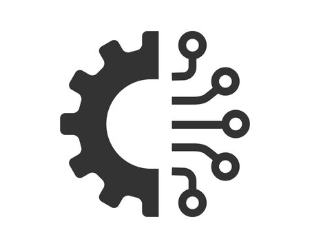 Technology and industry concept. Half gear, half circuit board represents innovation, automation, and digital transformation. Use for tech, engineering visuals.