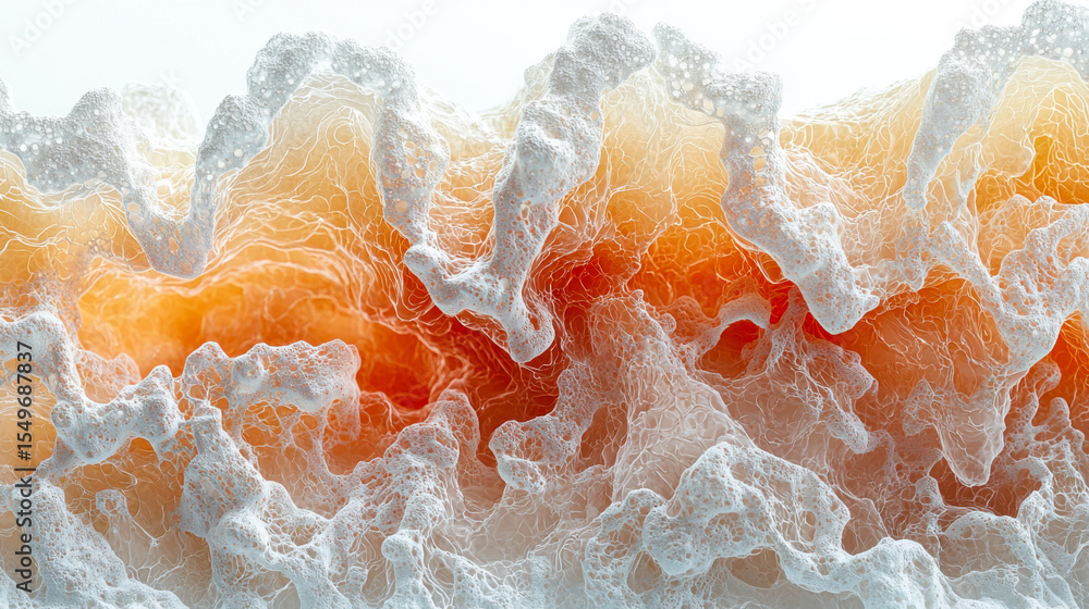 Poster artistic representation of foam texture with orange and white layers showcasing intricate patterns a