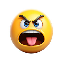 Angry Emoticon 3D Rendering of a Furious Yellow Face with Tongue Out