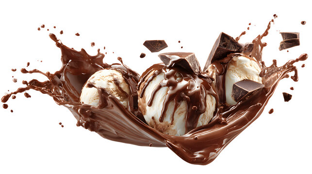 A chocolate ice cream cone with chocolate sauce and chocolate chips - Powered by Adobe