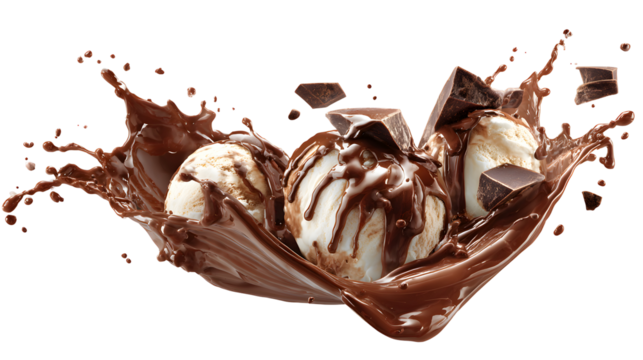 A chocolate ice cream cone with chocolate sauce and chocolate chips