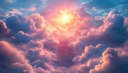Stairway to heaven, vibrant clouds, radiant sun
