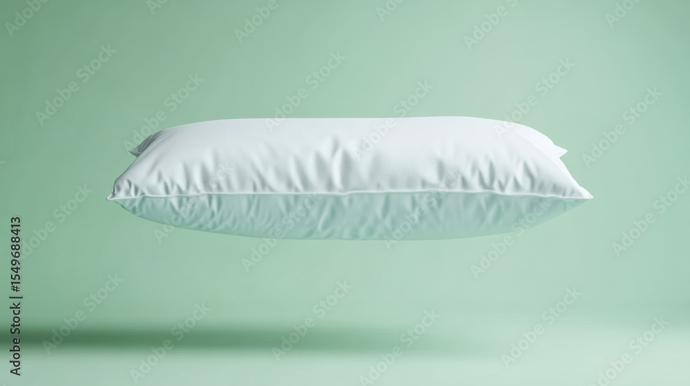 Poster soft, white pillow floating above a serene green background creating a calming and minimalistic atmo