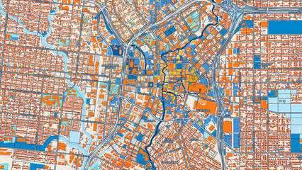 Colorful San Antonio Street Map with Labels and Buildings
