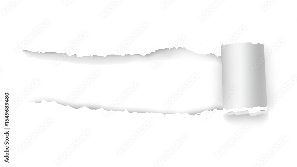 Poster torn paper reveal with curl: a dynamic white strip with a peeling edge, unveiling a space for your c