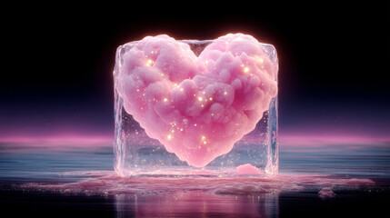 A pink heart wrapped in ice