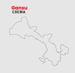 Fototapeta premium Map of Gansu, Map of Gansu with fill colour, Map of China state Gansu Vector Illustration, China, Gansu.