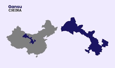 Map of Gansu, Map of Gansu with fill colour, Map of China state Gansu Vector Illustration, China, Gansu.