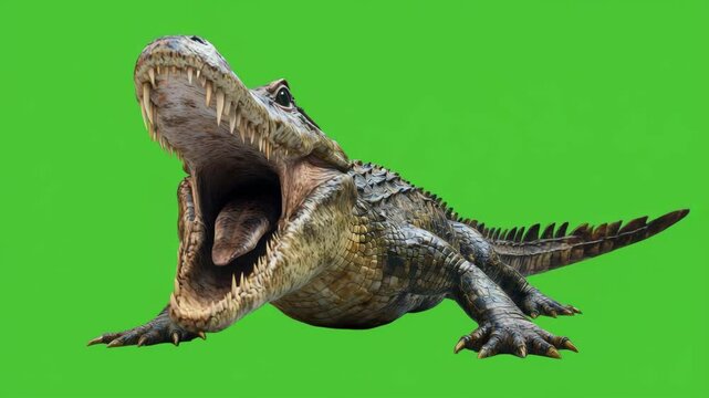 Angry Crocodile with Open Mouth on Green Screen
