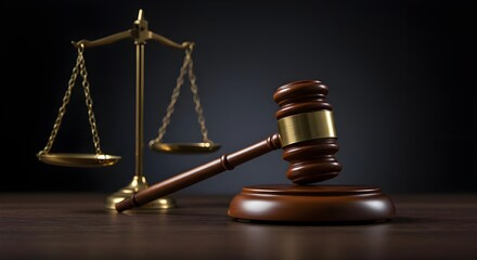 Gavel, Justice, Law, Justice Scales and Gavel on Wooden Table