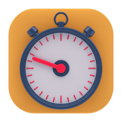 StopWatch App 3d render icon in cartoon plastic style minimal isolated on transparent white background	
