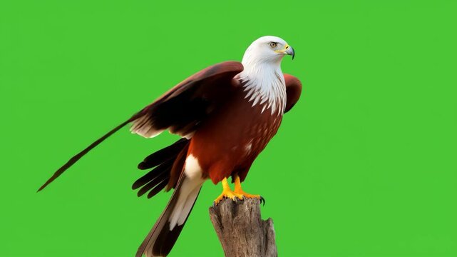 Majestic Eagle Spreading Wings on Green Screen
