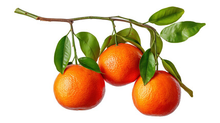 Ripe clementines hanging on tree branch image isolated transparent. Ripe mandarin oranges cut out photo png. Vitamin C citrus reticulata tangerina fruit cutout element object photography