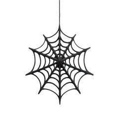 Intricate Black Spider Web Hanging from a Single Strand, Perfect for Halloween Decorations and Nature Close-Up Shots Transparent background or PNG