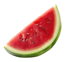 Watermelon wedge with red pulp and green rind image isolated transparent. Citrullus lanatus summer fruit cut out photo png. Hydrating snack. Picnic food. Natural sweetness cutout object