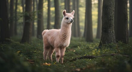Obraz premium Llama, Alpaca, Cream llama, Cream Llama in the Forest