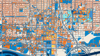 Colorful Oklahoma City Street Map with Labels and Buildings