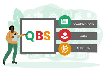 QBS - Qualifications Based Selection acronym. business concept background. vector illustration concept with keywords and icons. lettering illustration with icons for web banner, flyer, landing page