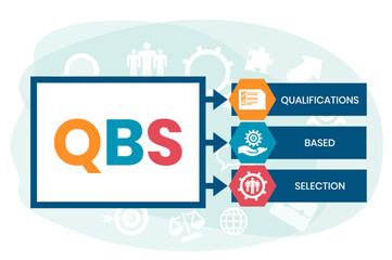 QBS - Qualifications Based Selection acronym. business concept background. vector illustration concept with keywords and icons. lettering illustration with icons for web banner, flyer, landing page