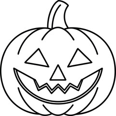 Grinning Pumpkin Line Art - Halloween Jack O'Lantern Vector Illustration