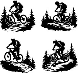 Fototapeta premium mountain Biker Riding Uphill on Rugged Terrain hiking man vector