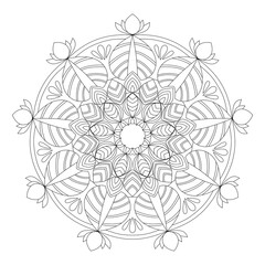Lotus Mandala Coloring Page - Beautiful Mandala Design with Lotus Flowers - Complex Adult Mandala Art for Meditation and Stress Relief Coloring Book