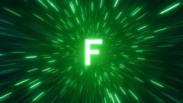 Radiating Green Light Beams Creating Dynamic Energy Around Glowing Letter F