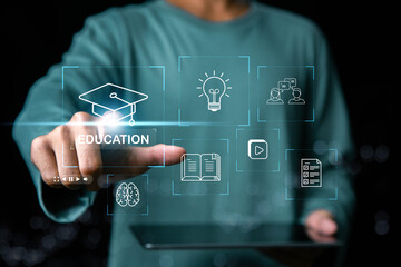 Online education and e-learning concepts. e-learning platforms, digital skill development. Modern...