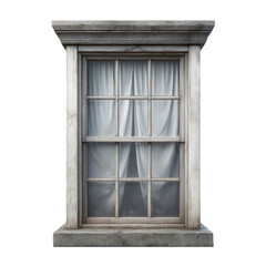 Obraz premium Rustic Window Frame with White Curtains and Wooden Surround in Vintage Architecture Style Transparent background or PNG