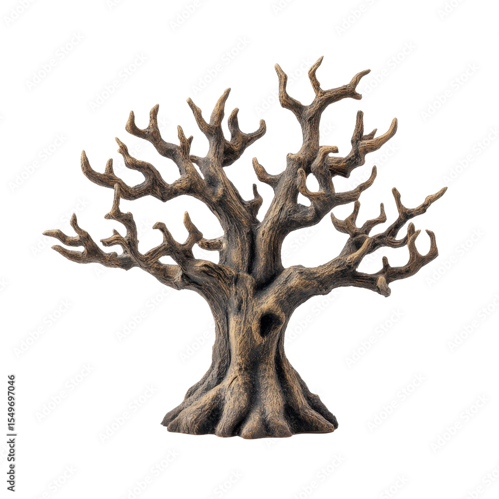 Poster intricate and unique artful tree sculpture with twisted branches and gnarled features for decorative