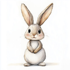 Obraz premium Cute watercolor painting of a cartoon rabbit standing