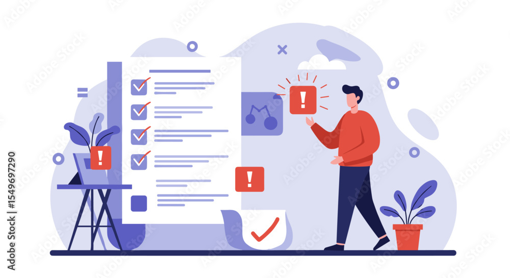 Poster task completion and alert notification concept for project management and organization vector illust