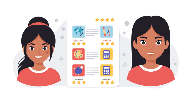 Educational analysis with student profiles and skill ratings for learning enhancement vector illustration