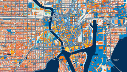 Colorful Tampa Street Map with Labels and Buildings