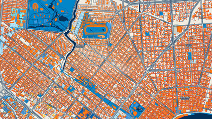 Colorful New Orleans Street Map with Labels and Buildings