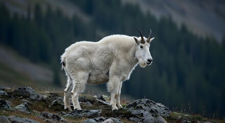 Fototapeta premium Mountain goat, Goat, Wild goat, Majestic Mountain Goat on Rocky Peak