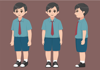Fototapeta premium 3 views, front, side, oblique of Boy in school uniform suitable for children's books
