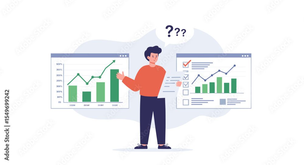 Poster business analytics and data visualization concept for decision making and growth vector illustration