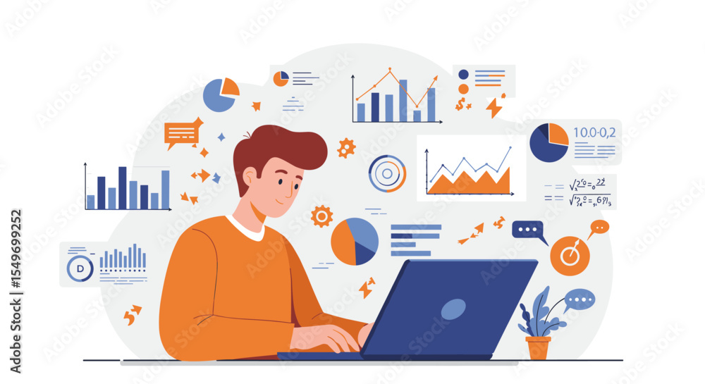 Poster data analysis and business growth concept with charts and graphs for innovative digital strategy vec