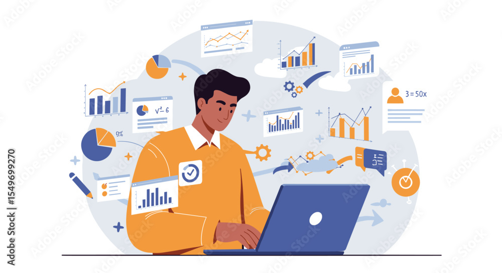 Poster data analysis and visualization concept vector illustration for business insights and strategy desig