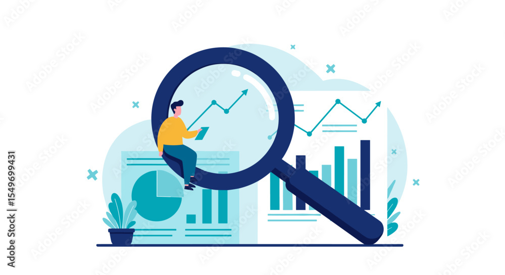 Poster data analysis concept with growing graphs and charts in vector design for informative presentation v