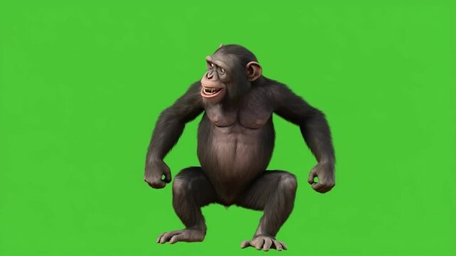 Thinking Chimpanzee on Green Screen Background
