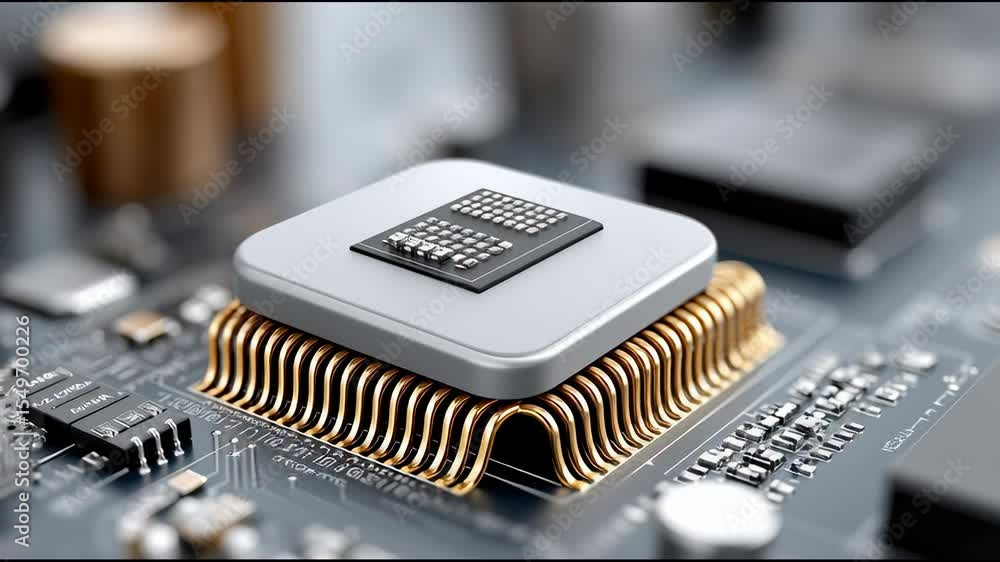 Poster digital brain: a close-up, intricately detailed image of a computer processor, the heart of modern t
