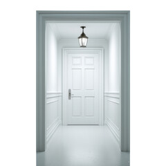 Bright and Inviting Hallway with a Door and Elegant Light Fixture in a Modern Interior Space Transparent background or PNG